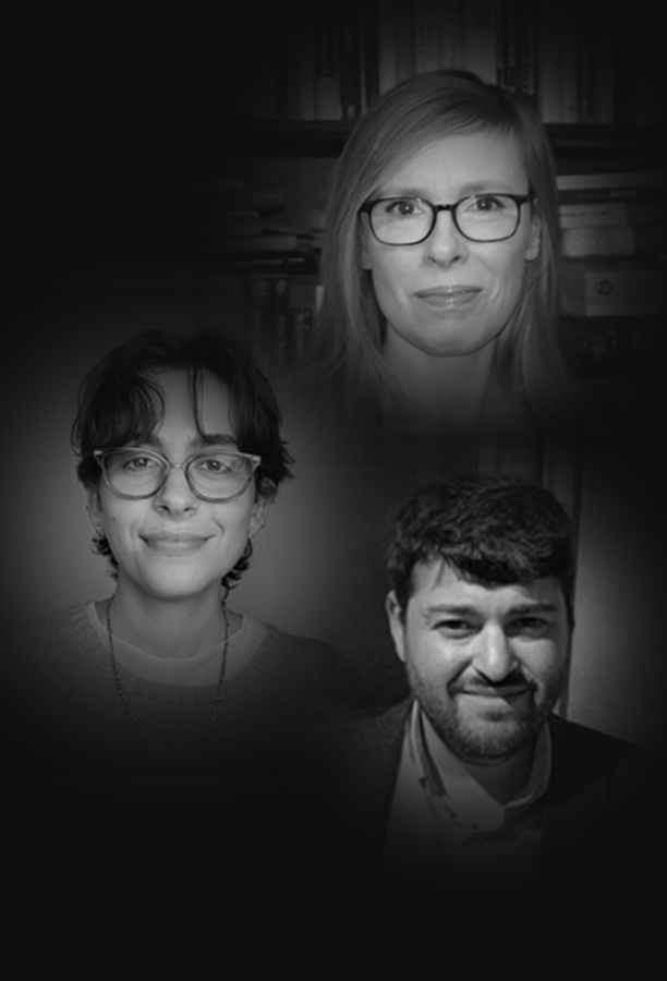 a composite image of portraits of Professor Christine Ferguson, Dr Efram Sera-Shriar and Dr Emma Merkling